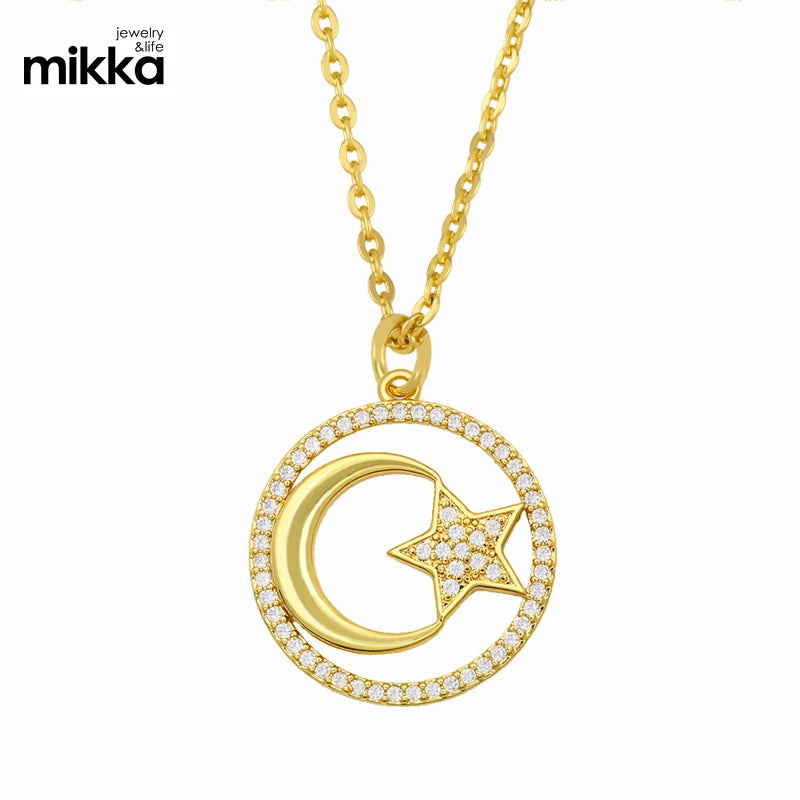 MIKKA New Fashion 925 Sterling Silver Gold Plated Vintage Circle Pendant Necklace Geometric Zirconia Hollow Ring Design for