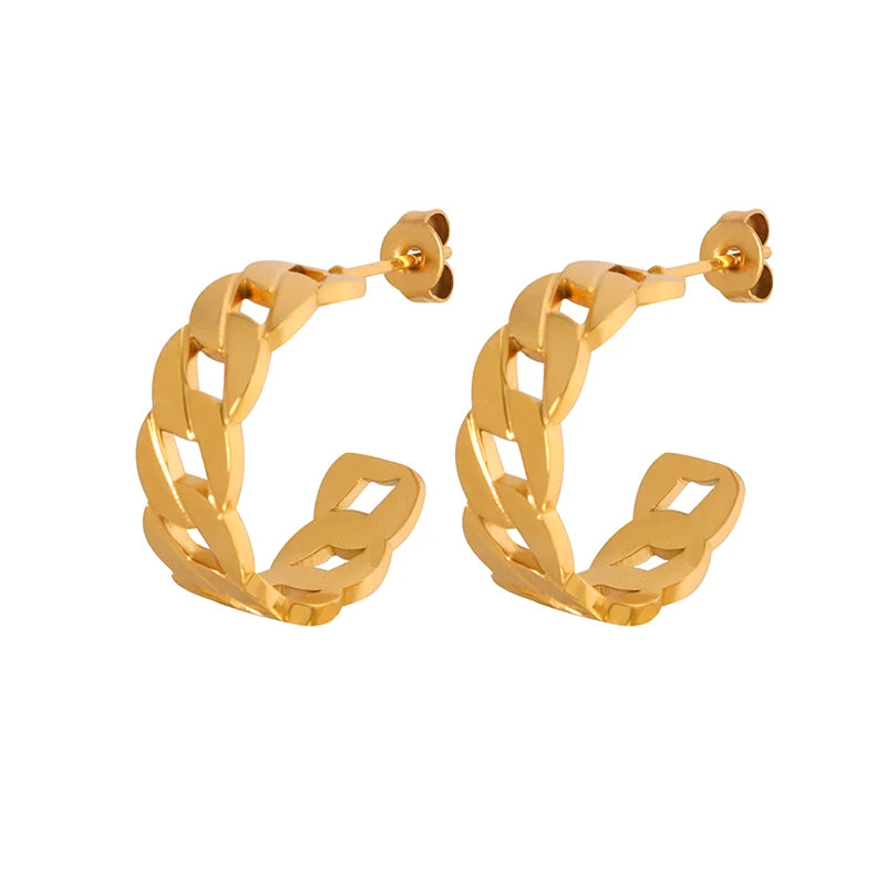 Fashion Chain Earrings Stainless Steel Plated 18K Gold Versatile Stud Earrings