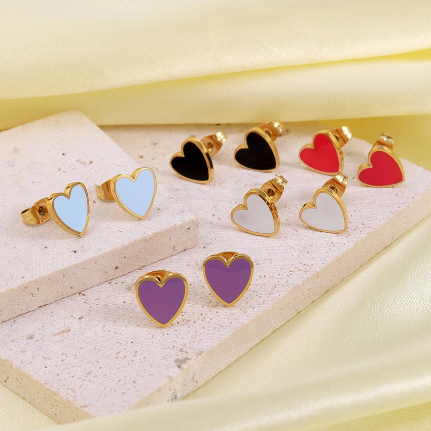 Minos New Colorful Heart Enamel Earrings Stainless Steel 18k Real Gold Plated Heart Earrings Hypoallergenic Stud Earrings