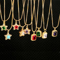 NZ1136  Dainty Bling Jewelry Gold Plated Big Zircon CZ Diamond Star Rectangle Medallion Pendant Chain Statement Necklace