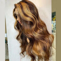100% Virgin Brazilian Human Hair Lace Front Wigs Honey Brown Highlight Color Cuticle Aligned Hair Human Hair Wig