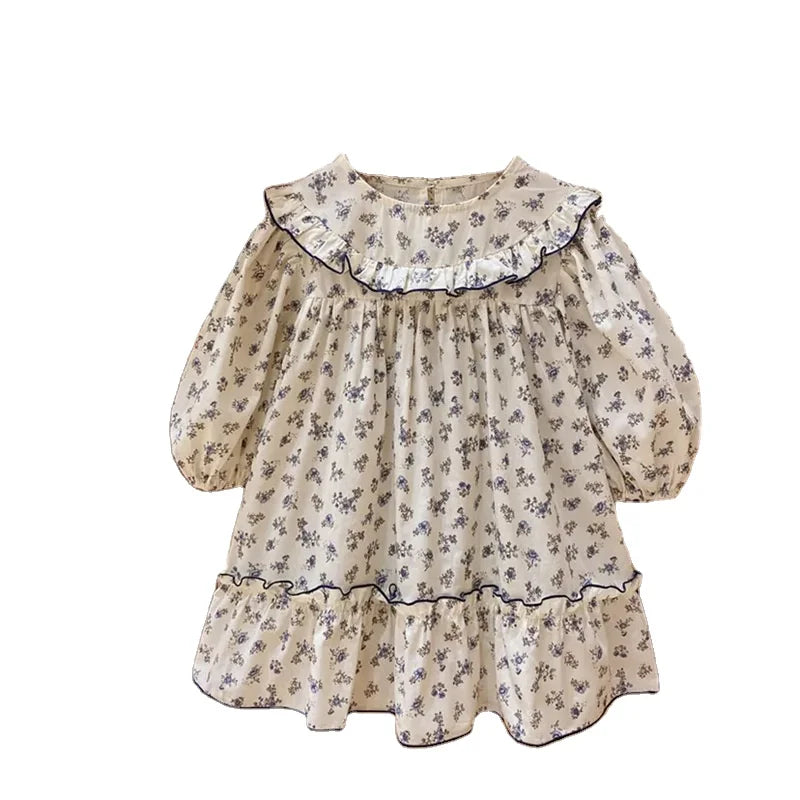 Hot Selling Product Custom Floral Girl Dress Round Neck Fold Cotton Dress Dresses for Kids Girls