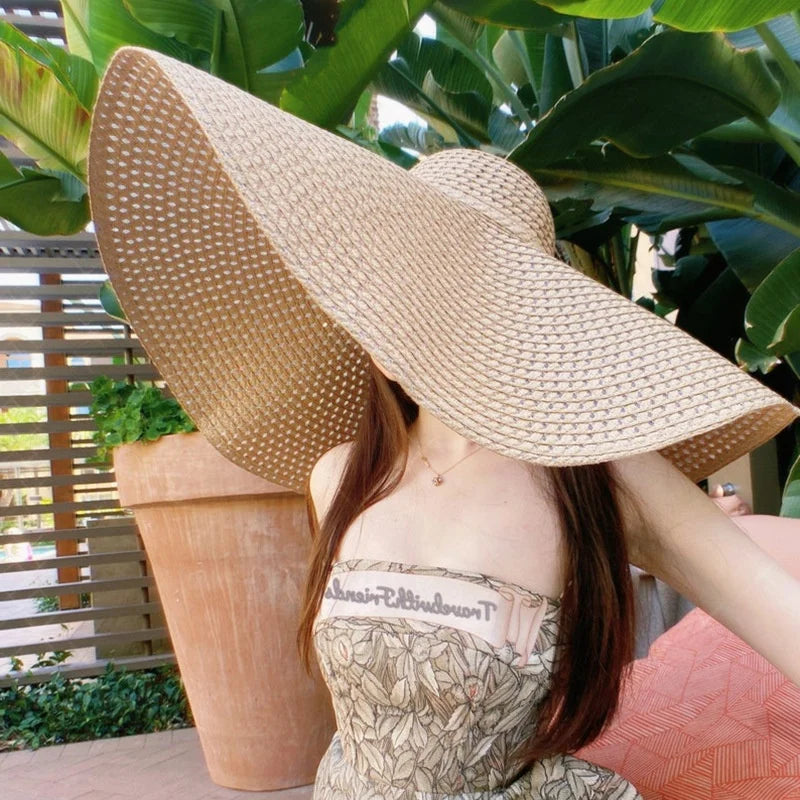 Wholesale Fashion Wide Oversize Hollow Out Floppy Paper Straw Sun Hats for Women Custom logo Sombrero Straw Hat