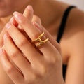 Personality  Stainless Steel Gold-Plated  Bends and Hitches Cross Hollow Opening Rings for Women & Men