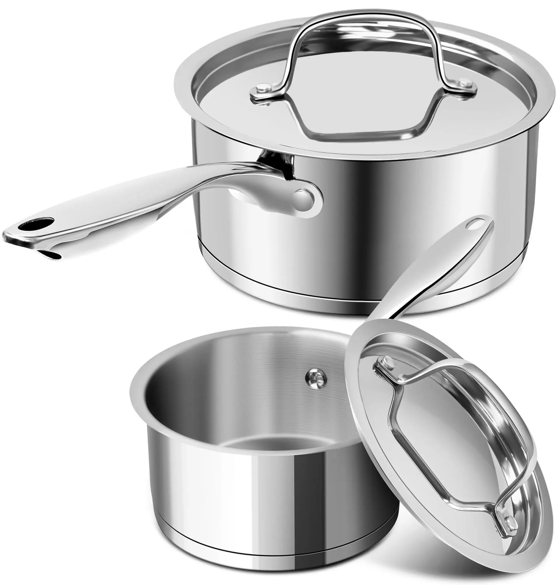 Stainless Steel Saucepan Set with Stainless Lids Tri-Ply Bottom Sauce Pan Sauce Pot Set  Nonstick Saucepan Dishwasher Safe