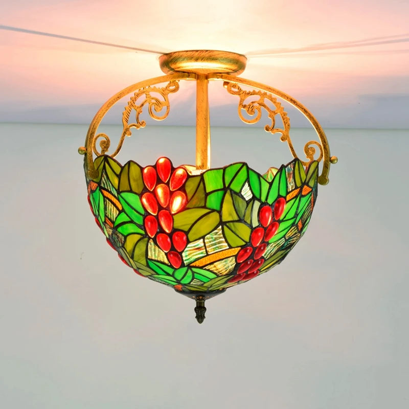 Ring Led Ceiling Lamp Fixture Modern Grape Iron and Stained Glass Chandelier for Living Room Corridor Bedroom Ceiling Light