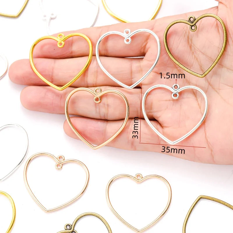 5 Color Double Hole Hollow Heart Shaped Charm for Bracelet Necklace Pendant DIY Jewelry Accessories Making 35*33mm A132