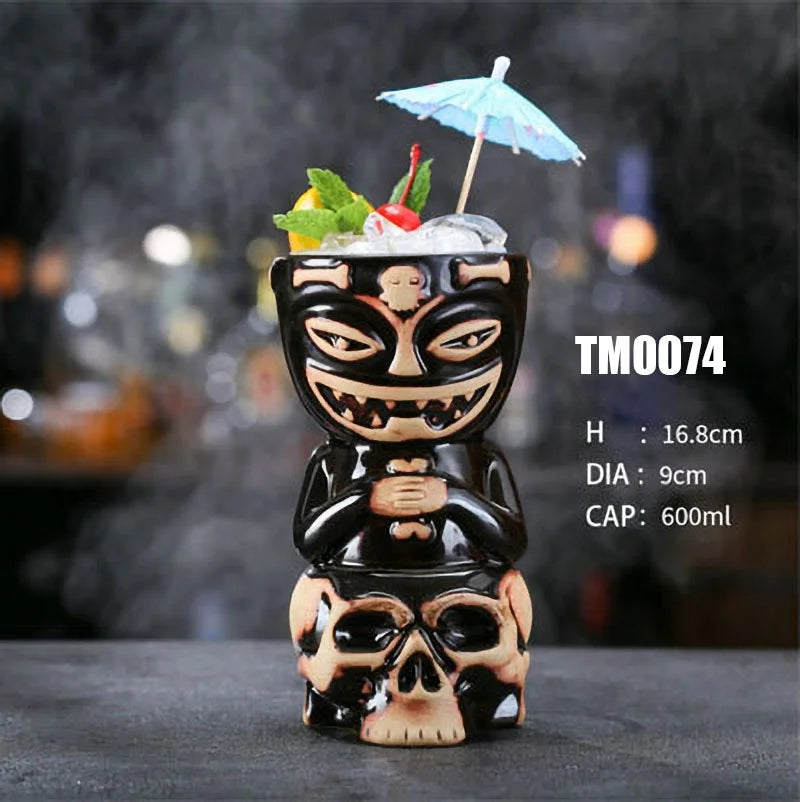 Tiki Mugs Cocktail Set Ceramic Hawaiian Party Mugs Drinkware Cute Exotic Cocktail Glasses Tiki bar Tiki Glass