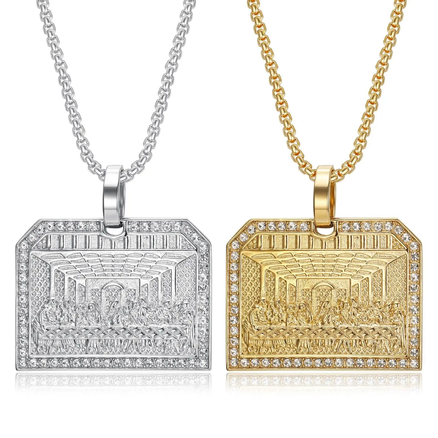 Hip Hop Last Dinner Pendant Necklace with Zircon Door Modeling 316L Stainless Steel Biker Punk Rock Male Party Vogue Jewelry