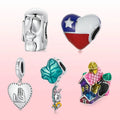 925 Sterling Silver Heart Chilean Flag Paradise Valley Charm Bead Pendant Fit Bracelet Necklace for Women Jewelry DIY Accessory