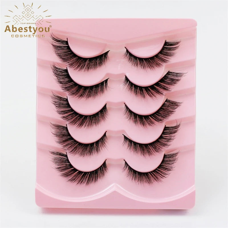Abestyou 3D Full Strip Cat Eye Lashes Handmade Foxy New Faux Mink Eyelashes Full Thick Winged Black 12-23mm Cotton Band 5