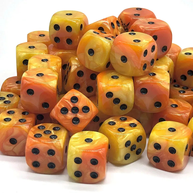 Bulk Polyhedral Acrylic 6-Sided Dice Set Swirl Gold & Yellow 16mm D6