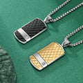 Men's High Quality Stainless Steel CZ Inlaid Box Necklace Creative Gold Plated Engraved Dog Rectangle Pendant Geometric Pattern