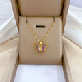 Brilliant 18k Gold Plated Sparkling Cubic Zircon Butterfly Necklace Adjustable Stainless Steel Lip Chain Cz Pendant Necklace