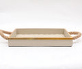Elegant Luxury 19-278 Household Faux PU Leather Serving Tray with Shiny Metal Frame and Rope Handles for Home Storage Serving