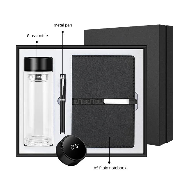 Custom Factory-Designed Business Gift Set Crystal Glass Bottle Metal Pen Notebook Journal