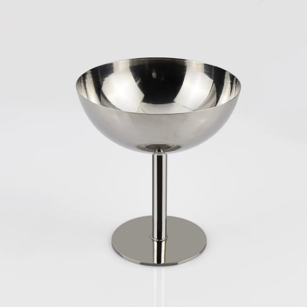 Luxury Customized Logo Party Snack Bowls Stainless Steel Silver Goblet Short Feet Hot Sale for Bar KTV Ice Cream Cup Goblet