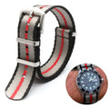 Classic 1.4mm Hot Selling Custom Grey Striped Nylon Stainless Steel Buckle for Watch Band Seatbelt One Piece Strap 20 22mm
