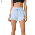 Women's 2-in-1 Gym Shorts Quick Dry High-Waisted Athletic Shorts with Solid Pattern and Pockets for Workout and Running