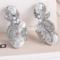Kaimei New Arrivals Golden Metal Dangle Pearl Earrings Statement Rhinestone Leaves Drop Silver Pearl Pendant Earring for Women