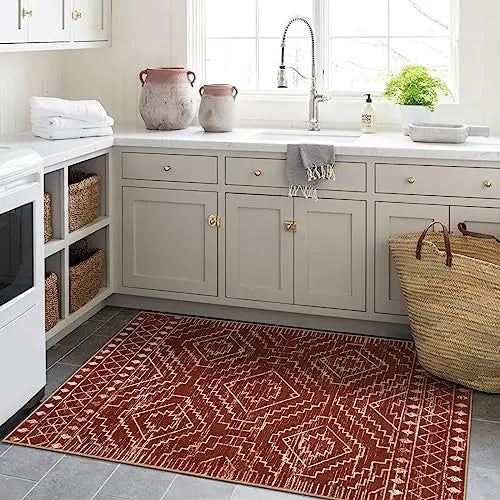 Wonnitar Modern Moroccan 3'x5' Non-Slip Area Rug Washable Soft Low Pile Carpet with Geometric Tribal Design Made of Polyester