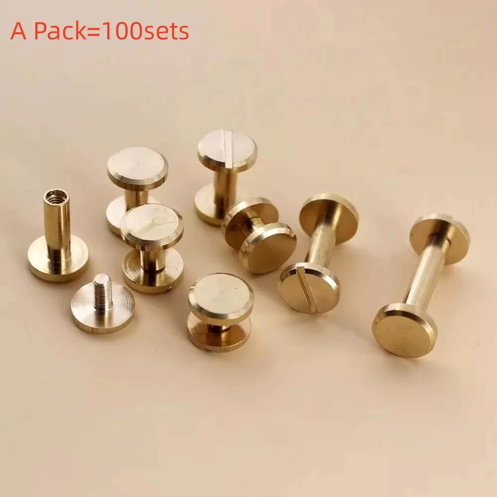 Cloxy Solid Brass Binding Chicago Screws Nail Stud Rivets for Photo Album Leather Craft Studs Belt Wallet Fasteners 10mm Cap