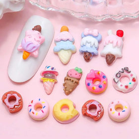 Simulation Dessert Nail Ornements 3D Resin Ice Cream Cone Cute Cartoon Cream Nail Art Decoration Accessories