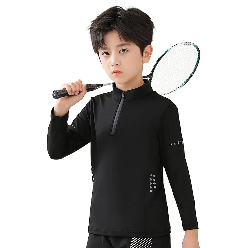 Boys Printed T-shirts Autumn Sweat Shirts 1/4 Zipper Compression Reflective T Shirt for Boys Full Sleeve