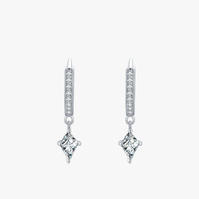 Ailmay Genuine 925 Sterling Silver Luxury Charm Geometric Sparkling Clear CZ Hoop Earrings for Women Wedding Statement Jewelry