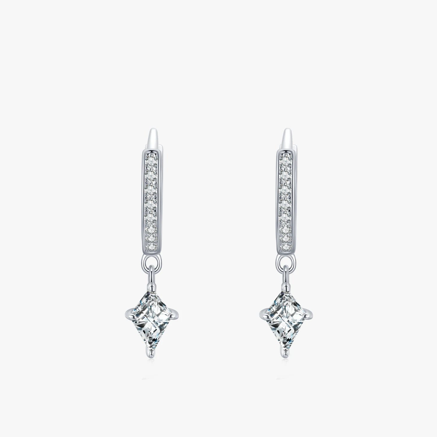 Ailmay Genuine 925 Sterling Silver Luxury Charm Geometric Sparkling Clear CZ Hoop Earrings for Women Wedding Statement Jewelry