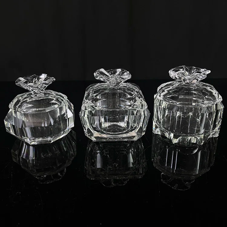 Clear Octagon 12 Sides Shape Glass Crystal Jewelry Box with Flower Lid MH-QT0498