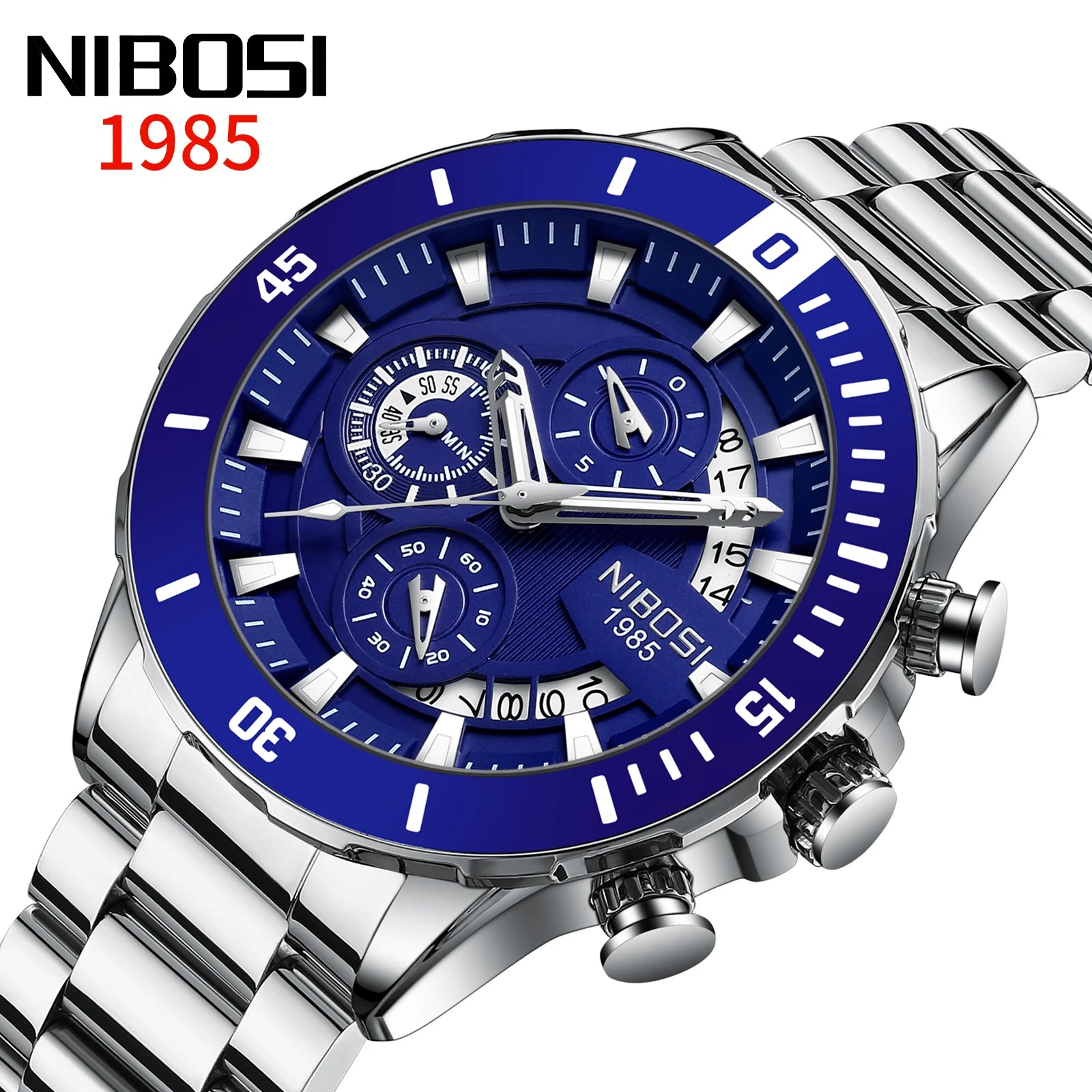 NIBOSI 2592 Luxury Men's Watch Waterproof Steel Band Sports Men Watches Luminous Auto Date Display Wristwatches Male