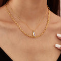 Personalized 18k Gold Plated Stainless Steel Jewelry Double Layered Stacking Zircon Pendant Necklace