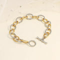 Factory Wholesale Women's Trendy Brass Cuff Bracelet with Two-color Stitching Chain and Geometric Twist Design