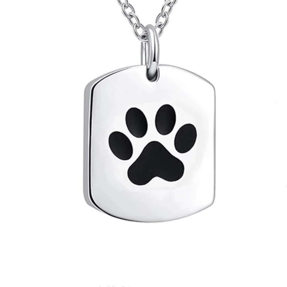 Bigger Space Vintage Children's Ash Room Carved Paw Print Cremation Urn Memorial Stainless Steel Cuboid Necklace Pendant
