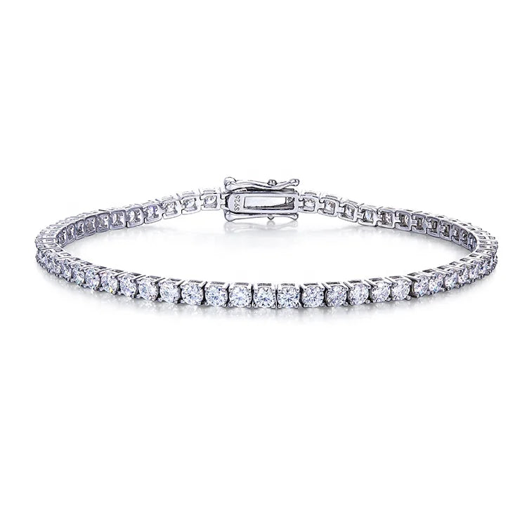 Fashion Jewelry 3mm 4mm 5mm DEF Moissanite Diamond 925 Sterling Silver White Gold Plated Moissanite Tennis Bracelet