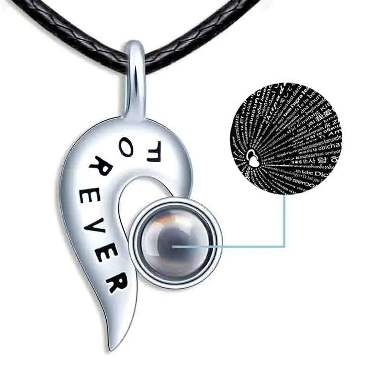 925 Silver Plated Trendy Heart Shape Necklace for Wedding Engagement Party with 100 Languages Design