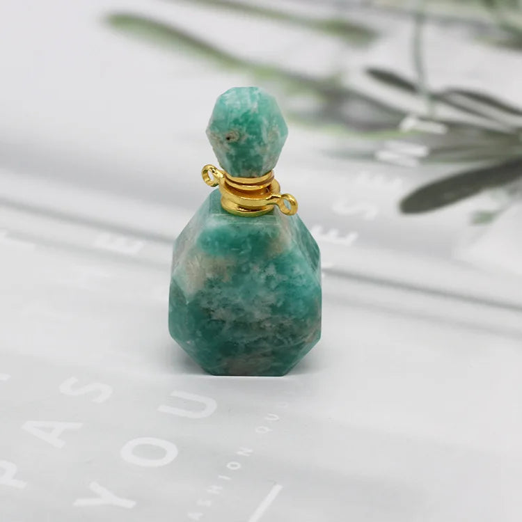 Wholesale Natural Russian Amazonite Gemstone Essential Oils Diffuser Perfume Bottle Pendant