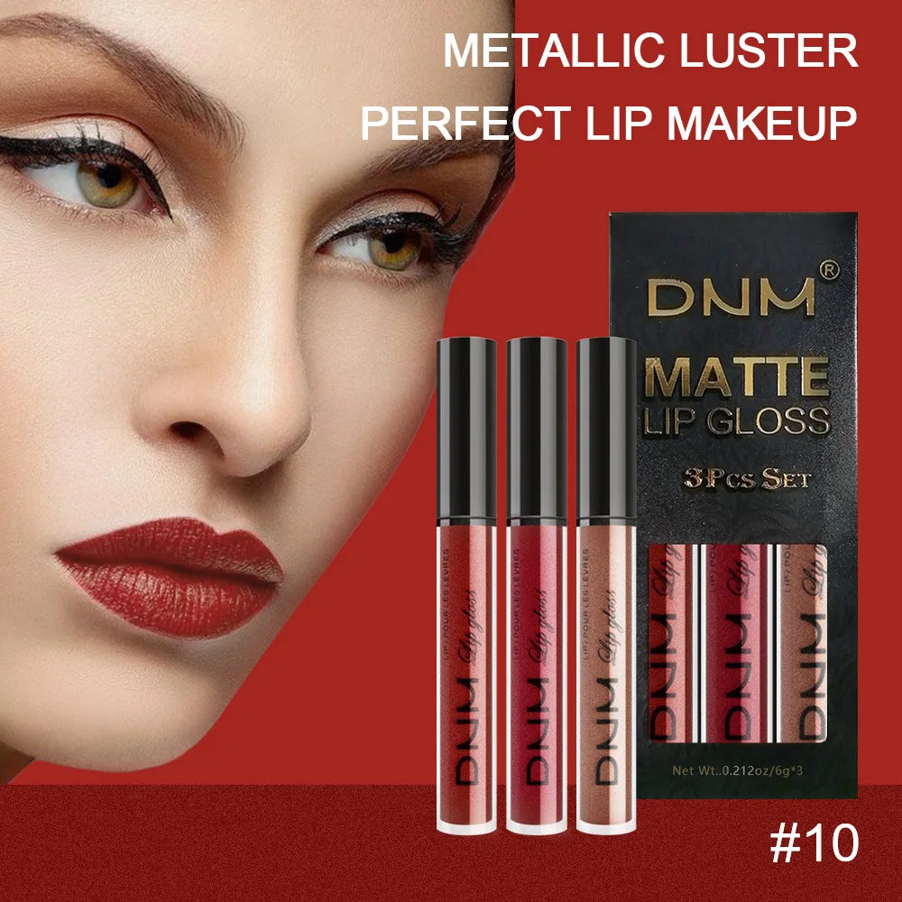 Custom 3 Piece Set Metallic Luster Lip Gloss Matte Velvet Non-Stick Cup Liquid Lipstick Waterproof