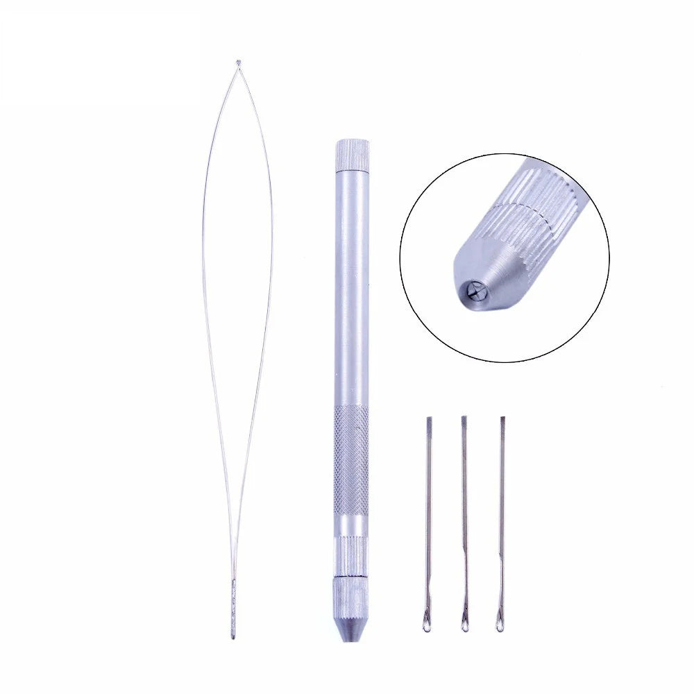 1 Set Aluminum Hair Crochet Needles Kit 3 Hook Needles + 1 Loop for Lace Wigs Toupee Micro Ring Hair Extension Tool Hook Needle