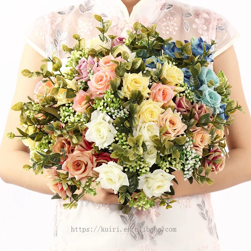 36cm Hot Sale Table Decorative   Artificial Flower   Rose Bunch Handmade Artificial Flowers for Wedding Home Decoration
