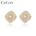 CZCIT High Fashion Pink Gold Jewelry Wholesale for Girls Luxury Cubic Zirconia Square Stud Earrings