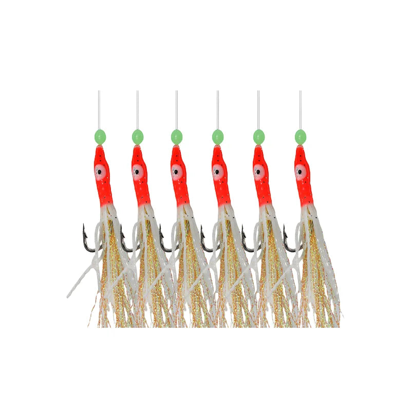 Iseni 6 Hooks Set High Carbon 1/0# Squid String Hook for Soft Fishing Attracts Octopus Catfish Bass Pike Squid Lure