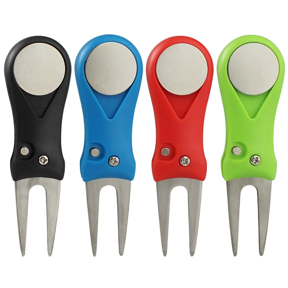 Golf Accessories Durable Lightweight Zinc Alloy Divot Repair Tool with Ball Marker Switchblade and Pitch Cleaner Pitchfork