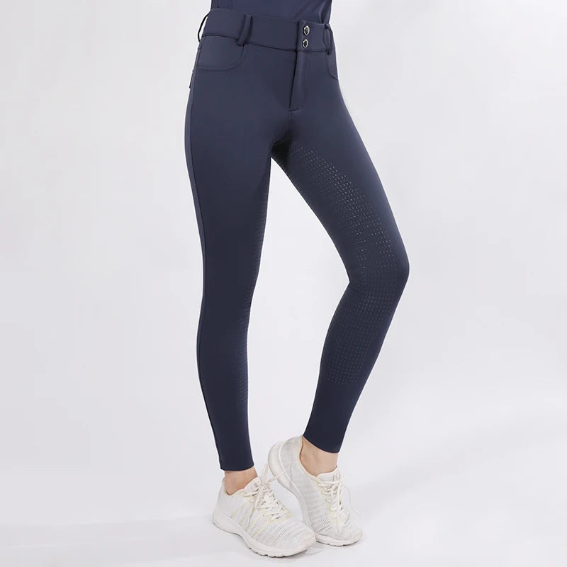 Women Nylon Compressed Horse Riding Breeches Custom Logo Equestrian Pants Jodhpurs Silicone Grips Leggings