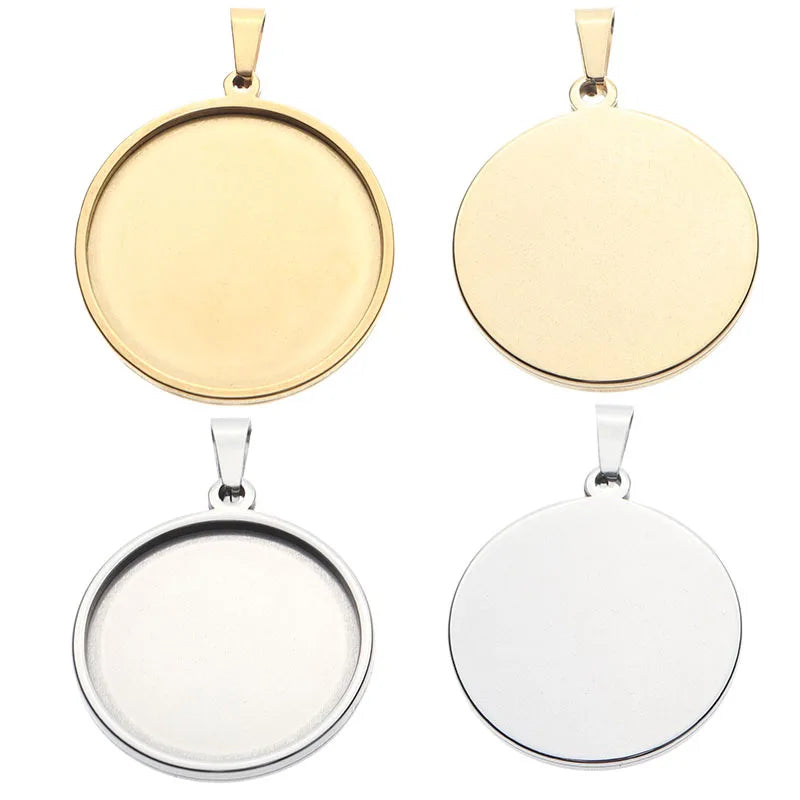 Diy Plated Stainless Steel Pendant Tray Charms Beads Jewelry Finding Components Metal Bezel Setting for Keychain Accessories