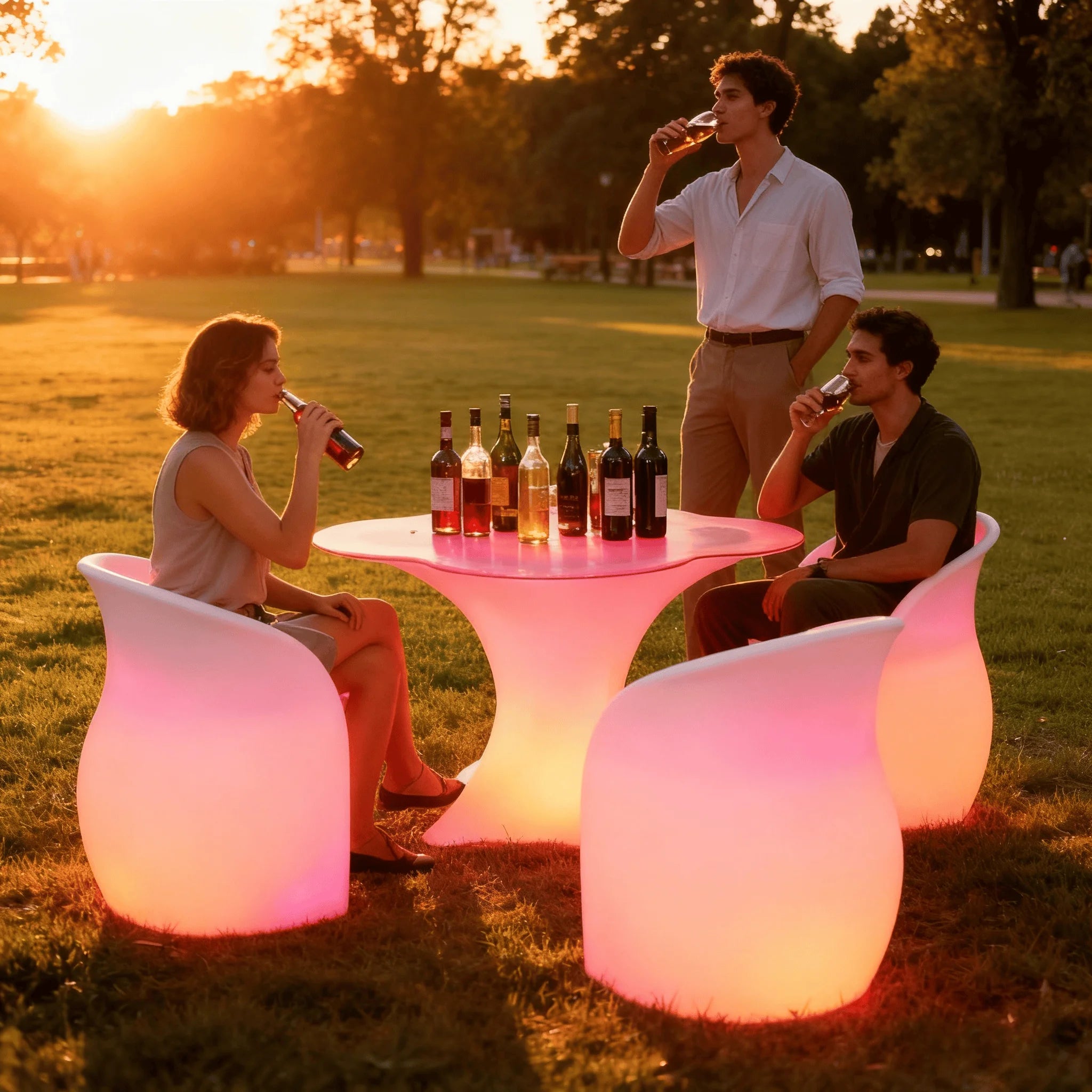 Modern LED Furniture Set Square & Round Bar Table & Chair for Night Club KTV VIP Room Hot Sale Made of Plastic for Hotels