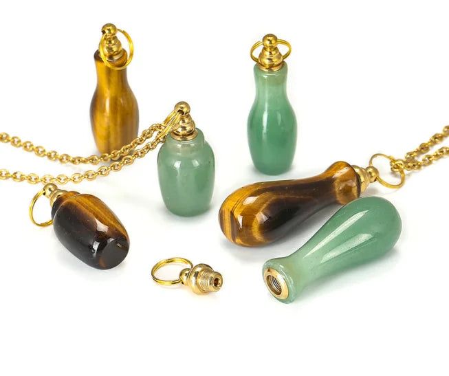 Wholesale Natural Stone Open Essentianl Oill Perfume Bottle Pendant Necklace