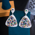 Beautiful Multi Color Dangle Drop Chunky Large Triangle Cubic Zircon Bold Women Long Party Wedding Occasion Earrings Jewellery