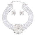 Hot - Selling Fashion Luxury Diamond White Pearl Exaggerated Multi-tiered Bridal Jewelry Set Chain
